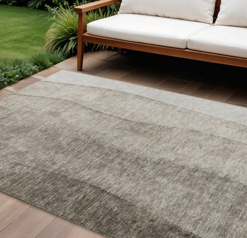 Taupe Brown And Ivory Ombre Washable Indoor Outdoor Area Rug Photo 1