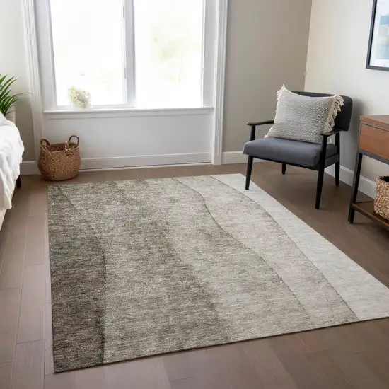Taupe Brown And Ivory Ombre Washable Indoor Outdoor Area Rug Photo 8