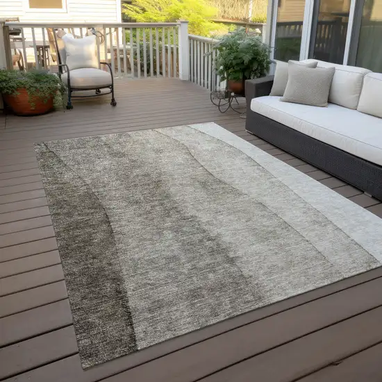 Taupe Brown And Ivory Ombre Washable Indoor Outdoor Area Rug Photo 7