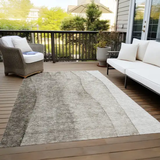 Taupe Brown And Ivory Ombre Washable Indoor Outdoor Area Rug Photo 9