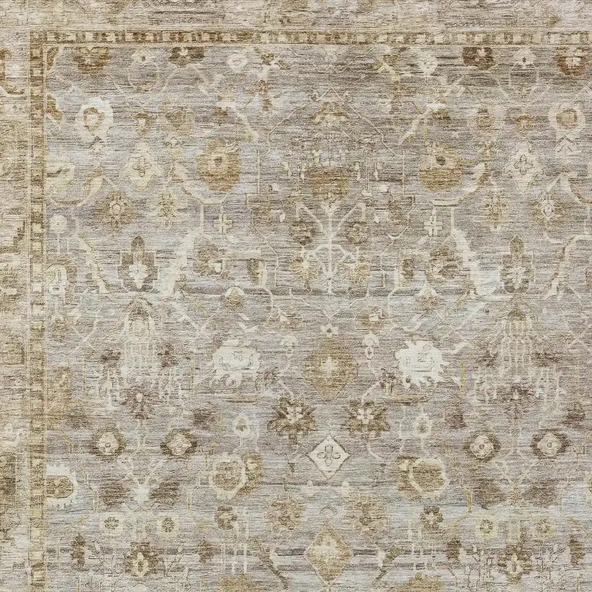 Taupe Brown And Ivory Oriental Washable Indoor Outdoor Area Rug Photo 4