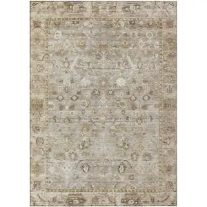 Photo of Taupe Brown And Ivory Oriental Washable Indoor Outdoor Area Rug