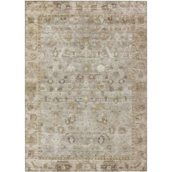 Taupe Brown And Ivory Oriental Washable Indoor Outdoor Area Rug Photo 1
