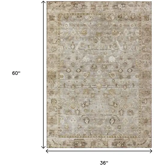 Taupe Brown And Ivory Oriental Washable Indoor Outdoor Area Rug Photo 9