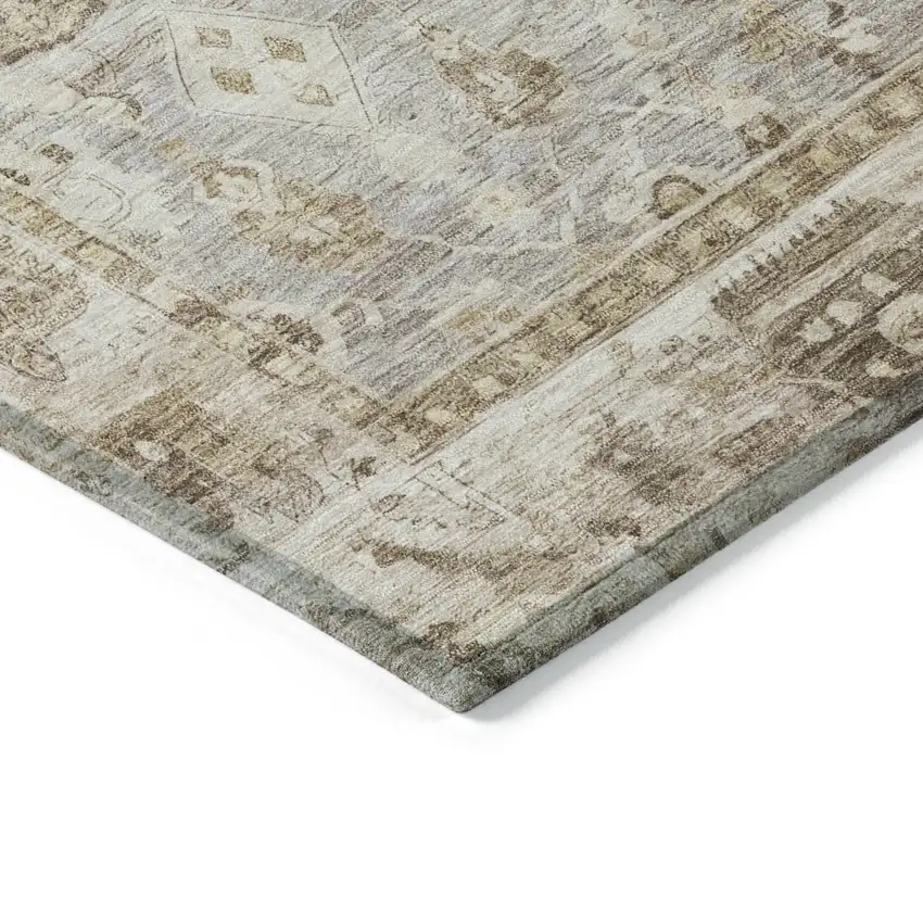 Taupe Brown And Ivory Oriental Washable Indoor Outdoor Area Rug Photo 6