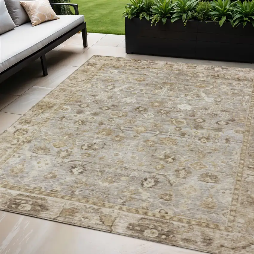 Taupe Brown And Ivory Oriental Washable Indoor Outdoor Area Rug Photo 2