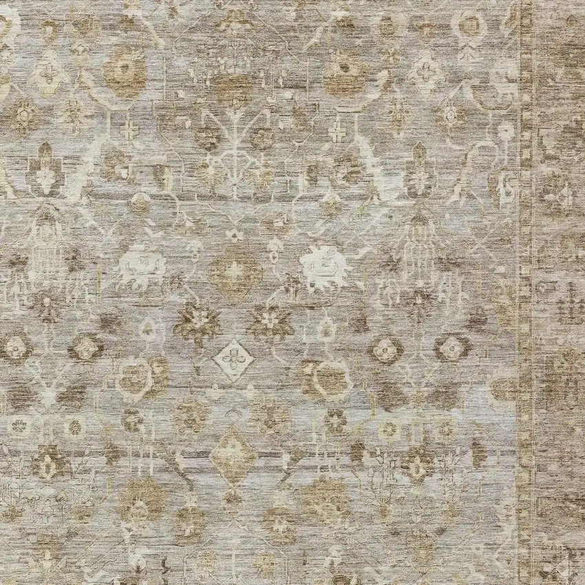 Taupe Brown And Ivory Oriental Washable Indoor Outdoor Area Rug Photo 3