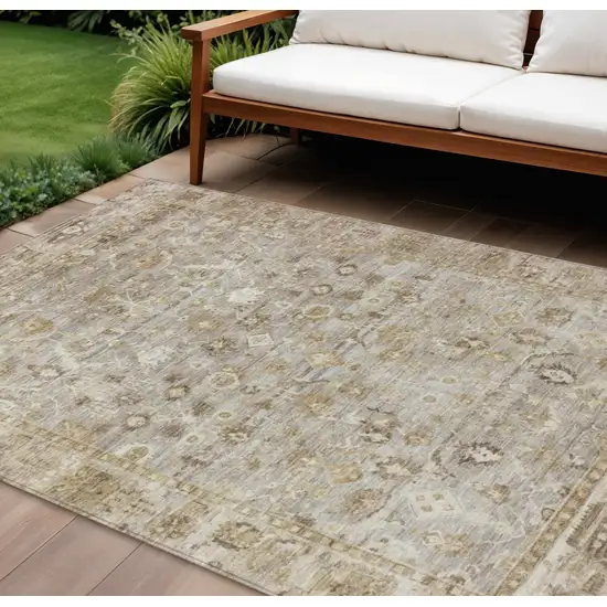 Taupe Brown And Ivory Oriental Washable Indoor Outdoor Area Rug Photo 2