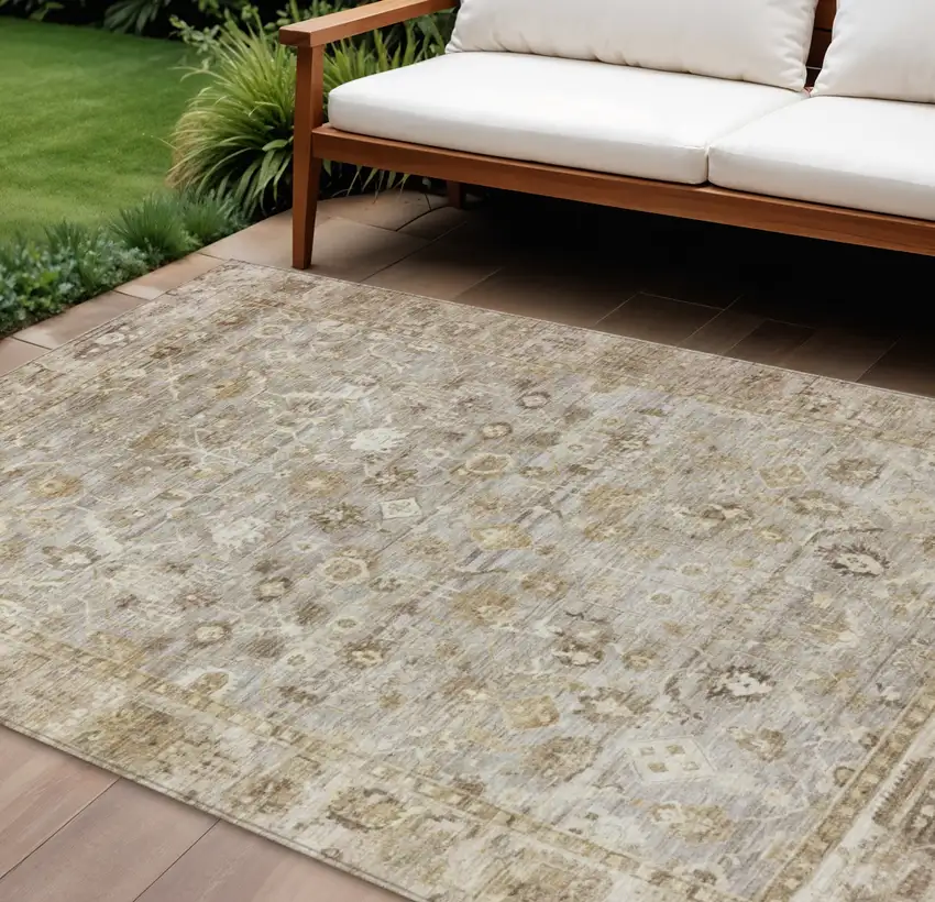 Taupe Brown And Ivory Oriental Washable Indoor Outdoor Area Rug Photo 2