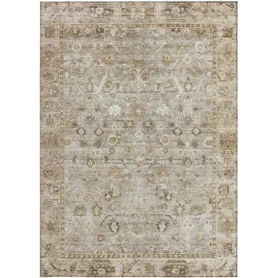Taupe Brown And Ivory Oriental Washable Indoor Outdoor Area Rug Photo 4
