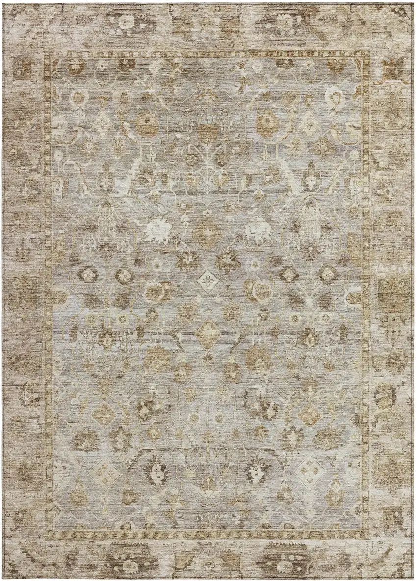 Taupe Brown And Ivory Oriental Washable Indoor Outdoor Area Rug Photo 4