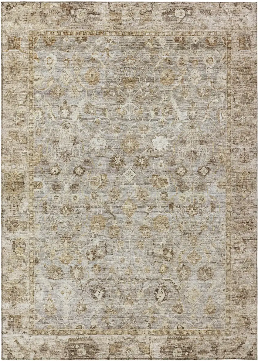 Taupe Brown And Ivory Oriental Washable Indoor Outdoor Area Rug Photo 1