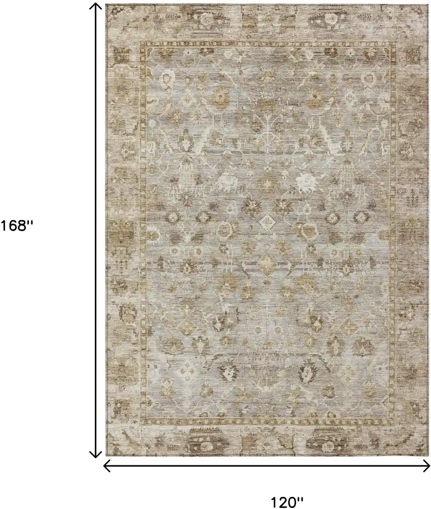 Taupe Brown And Ivory Oriental Washable Indoor Outdoor Area Rug Photo 8