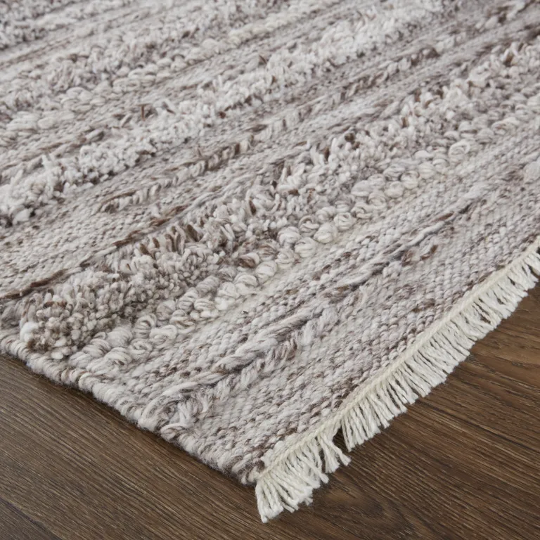 Taupe Brown And Ivory Striped Hand Woven Stain Resistant Area Rug Photo 3