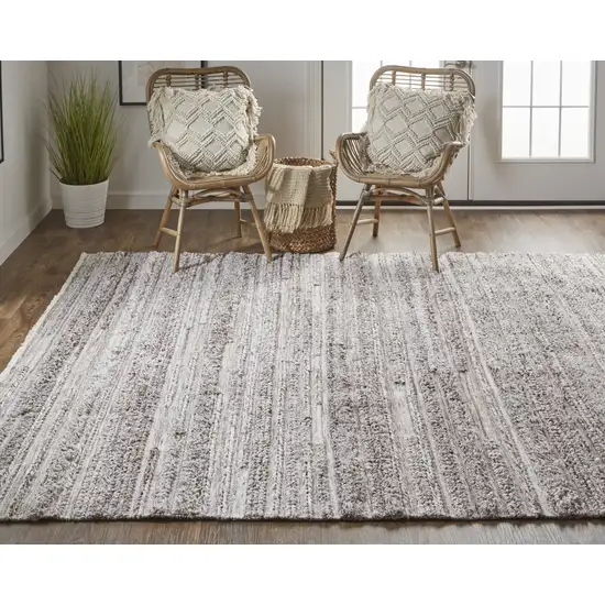 Taupe Brown And Ivory Striped Hand Woven Stain Resistant Area Rug Photo 7