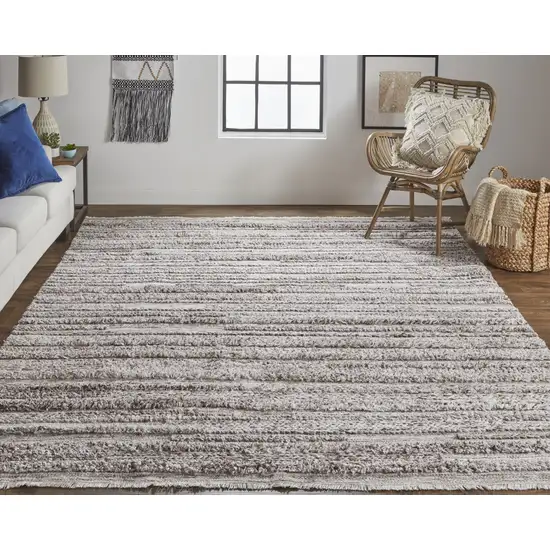 Taupe Brown And Ivory Striped Hand Woven Stain Resistant Area Rug Photo 5