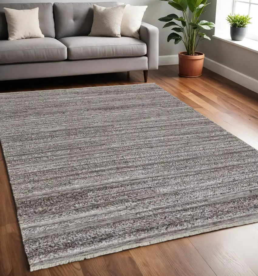 Taupe and Brown Striped Hand Woven Area Rug Photo 1