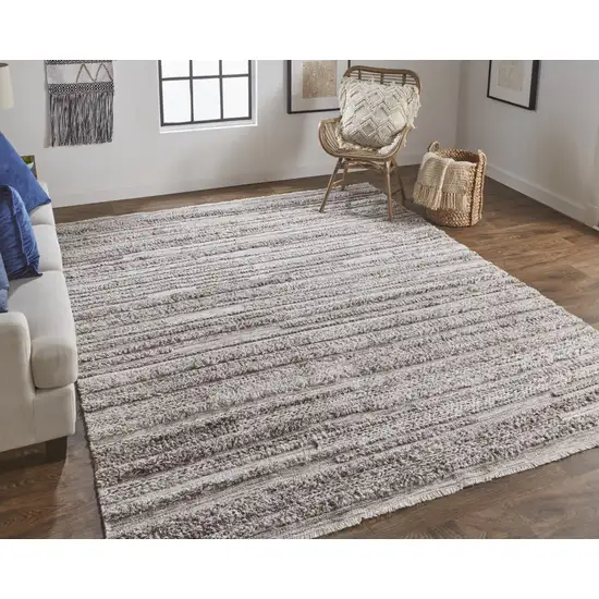 Taupe Brown And Ivory Striped Hand Woven Stain Resistant Area Rug Photo 6