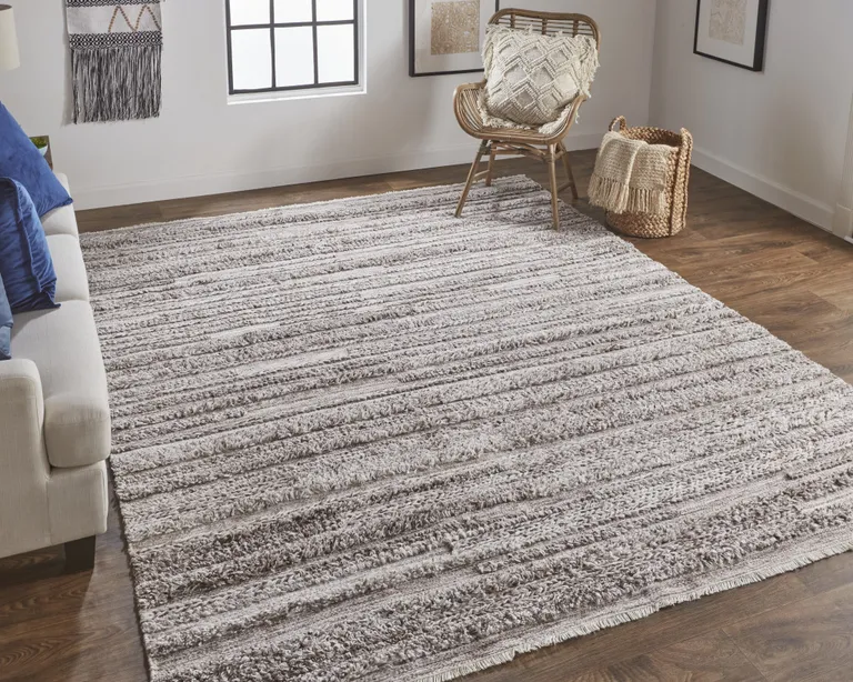 Taupe Brown And Ivory Striped Hand Woven Stain Resistant Area Rug Photo 5