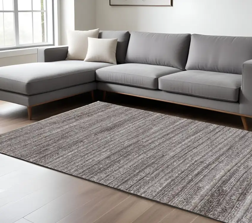 Taupe Brown And Ivory Striped Hand Woven Stain Resistant Area Rug Photo 1