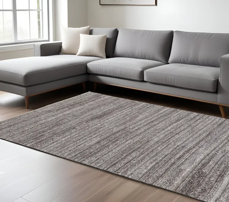 Taupe Brown And Ivory Striped Hand Woven Stain Resistant Area Rug Photo 4