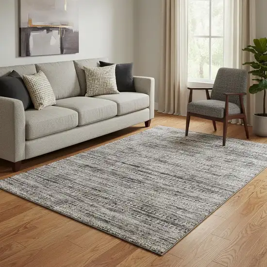 Taupe Brown And Ivory Striped Washable Area Rug With UV Protection Photo 2