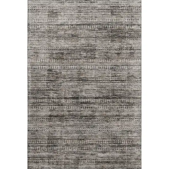 Taupe Brown And Ivory Striped Washable Area Rug With UV Protection Photo 1