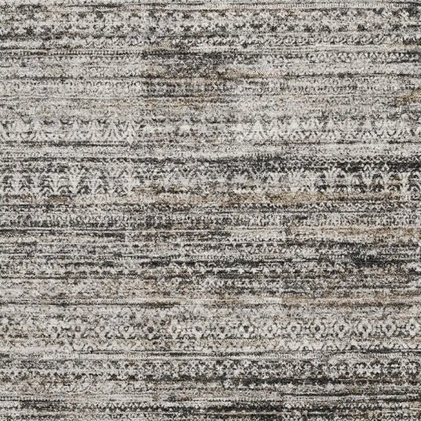 Taupe Brown And Ivory Striped Washable Area Rug With UV Protection Photo 3