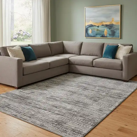 Taupe Brown And Ivory Striped Washable Area Rug With UV Protection Photo 2