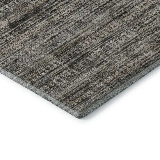 Taupe Brown And Ivory Striped Washable Area Rug With UV Protection Photo 8