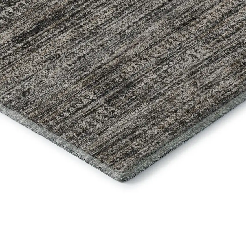 Taupe Brown And Ivory Striped Washable Area Rug With UV Protection Photo 8
