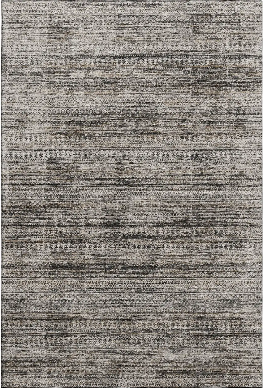 Taupe Brown And Ivory Striped Washable Area Rug With UV Protection Photo 1