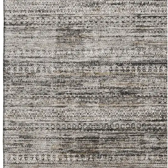 Taupe Brown And Ivory Striped Washable Area Rug With UV Protection Photo 3