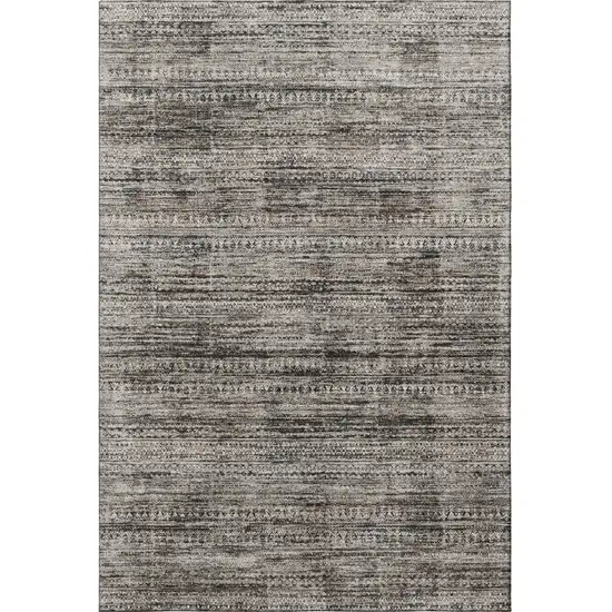 Taupe Brown And Ivory Striped Washable Area Rug With UV Protection Photo 4