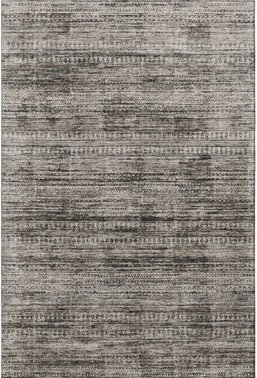 Taupe Brown And Ivory Striped Washable Area Rug With UV Protection Photo 4