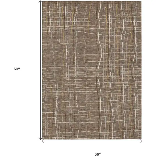 Taupe Brown And Ivory Striped Washable Indoor Outdoor Area Rug Photo 3