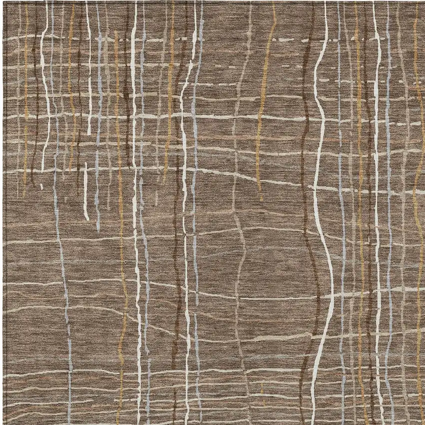 Taupe Brown And Ivory Striped Washable Indoor Outdoor Area Rug Photo 6
