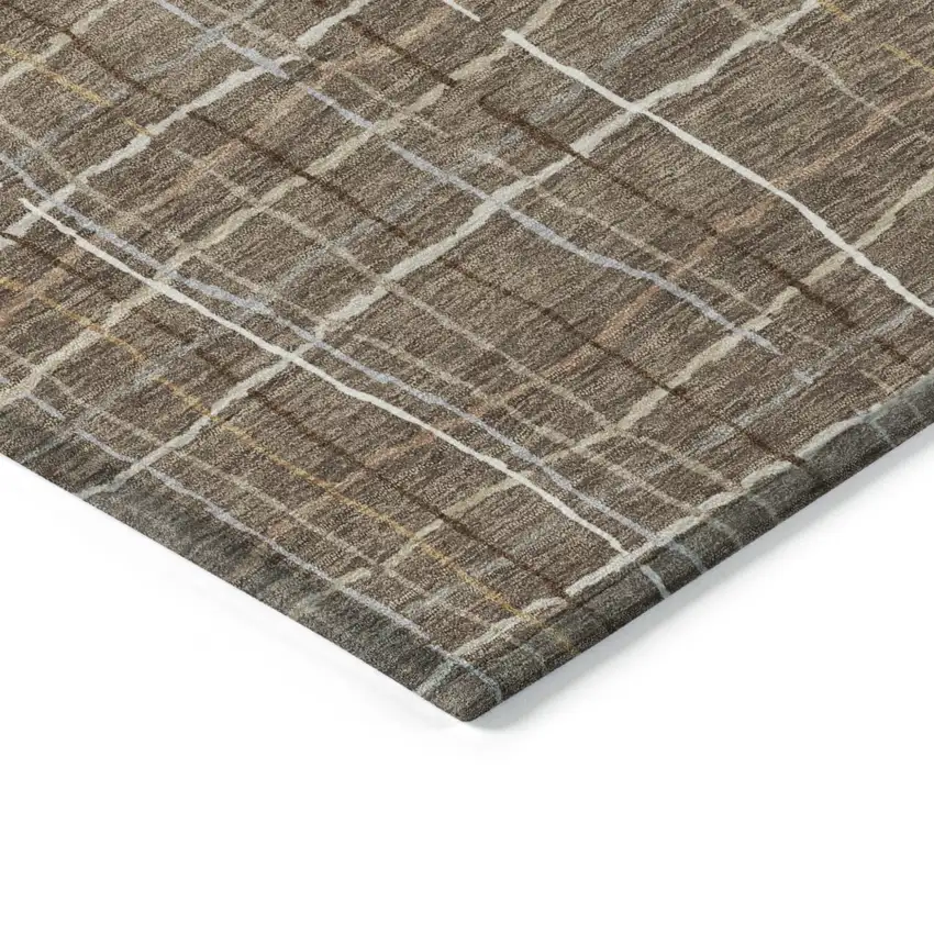 Taupe Brown And Ivory Striped Washable Indoor Outdoor Area Rug Photo 4