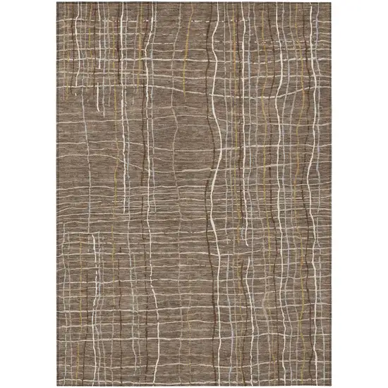 Taupe Brown And Ivory Striped Washable Indoor Outdoor Area Rug Photo 2