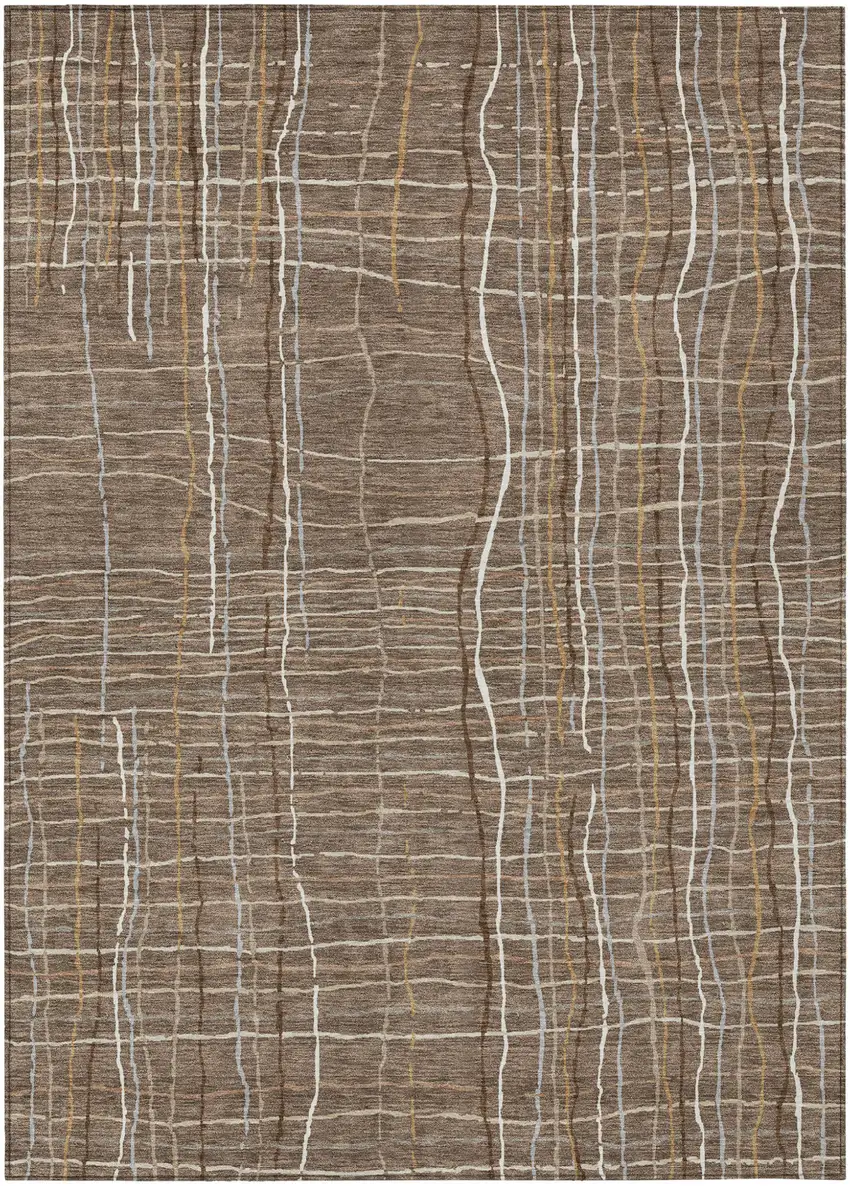 Taupe Brown And Ivory Striped Washable Indoor Outdoor Area Rug Photo 2