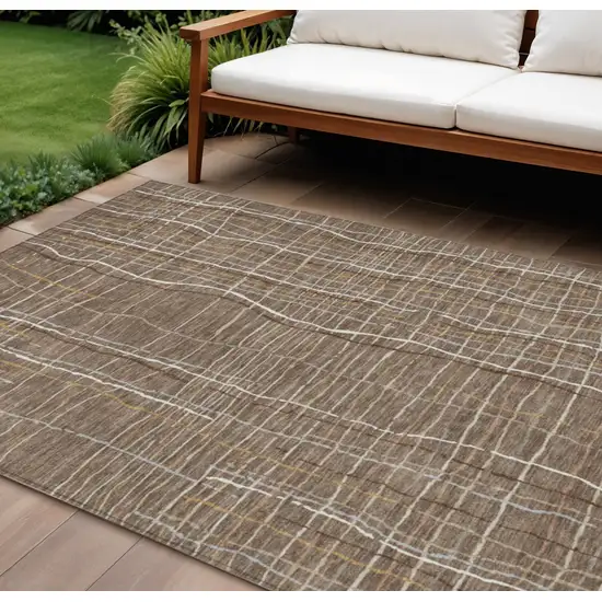 Taupe Brown And Ivory Striped Washable Indoor Outdoor Area Rug Photo 1