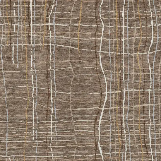 Taupe Brown And Ivory Striped Washable Indoor Outdoor Area Rug Photo 6