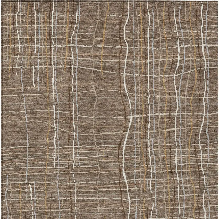 Taupe Brown And Ivory Striped Washable Indoor Outdoor Area Rug Photo 6