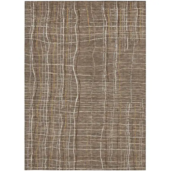 Taupe Brown And Ivory Striped Washable Indoor Outdoor Area Rug Photo 7