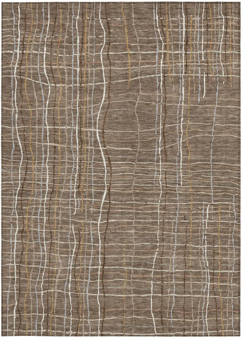 Taupe Brown And Ivory Striped Washable Indoor Outdoor Area Rug Photo 7