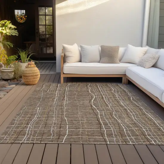 Taupe Brown And Ivory Striped Washable Indoor Outdoor Area Rug Photo 9
