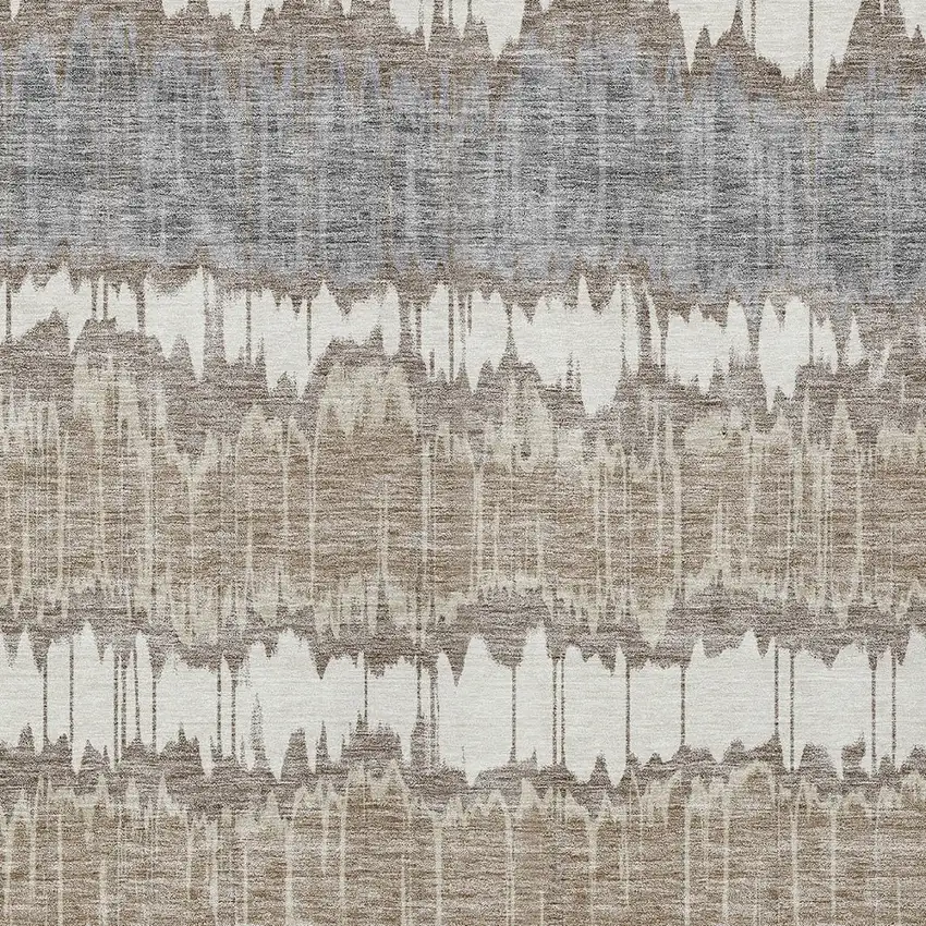 Taupe Brown And Ivory Striped Washable Indoor Outdoor Area Rug Photo 5