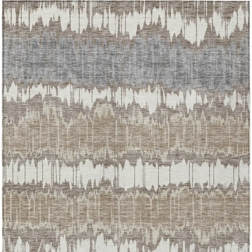 Taupe Brown And Ivory Striped Washable Indoor Outdoor Area Rug Photo 5