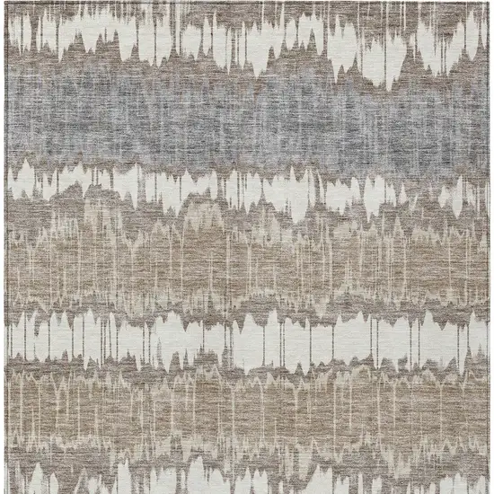 Taupe Brown And Ivory Striped Washable Indoor Outdoor Area Rug Photo 5