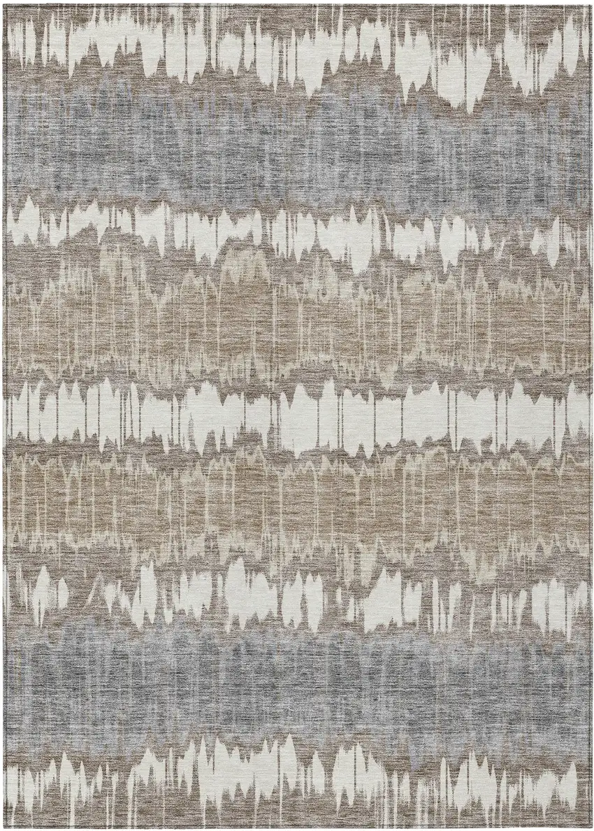 Taupe Brown And Ivory Striped Washable Indoor Outdoor Area Rug Photo 1